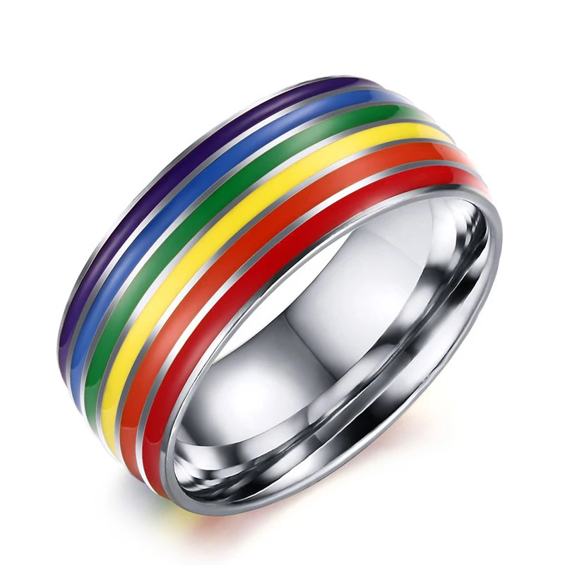 316L Stainless Steel Gay Man rainbow Finger Ring Lgbt Pride Ring