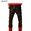 2016 New Boys Winter Fleece Leather Motorcycle Pants with Key Chain Brand Boys Elastic Waist Leather