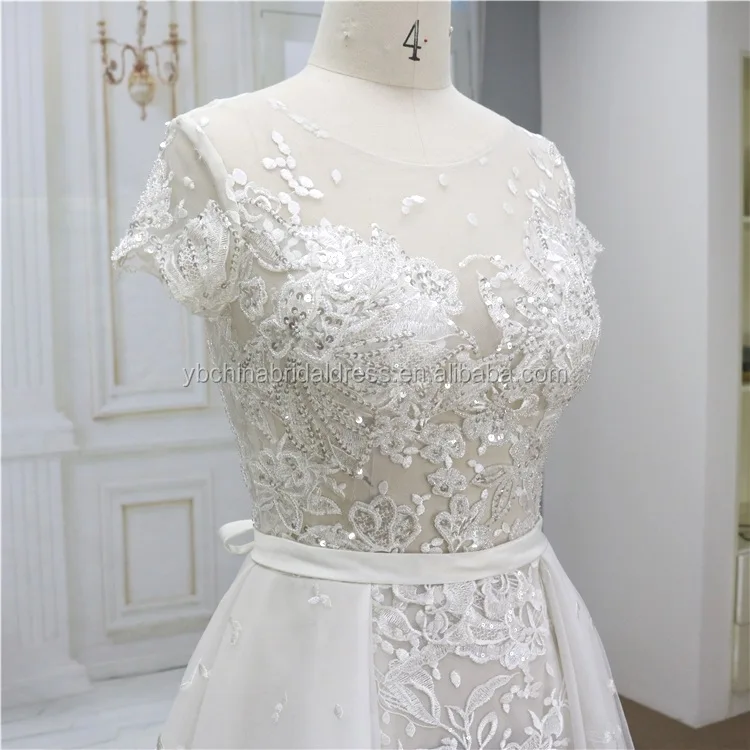 Not Real Two-piece with Very Good Taiwan Lace Applique on Tulle Wedding Gown Dress