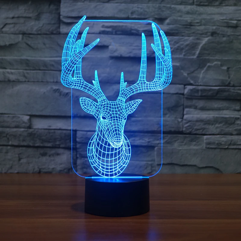 Abstractive 3D LED Reindeer Optical Illusion Lamp 7Color Touch USB Birthday Gift 