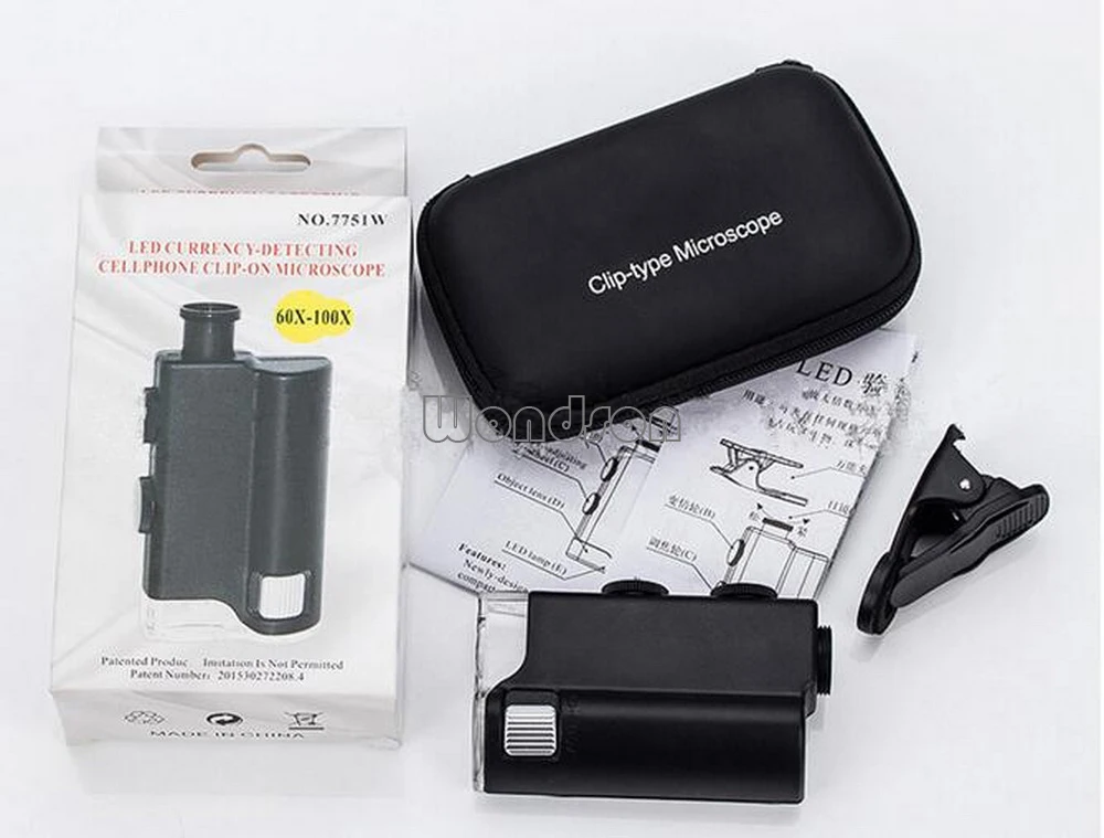 Портативная Лупа для телефона, увеличительное стекло для ювелирных изделий Gem 60-100X, регулируемый микроскоп, увеличительное устройство со светодиодной подсветкой и УФ-светом