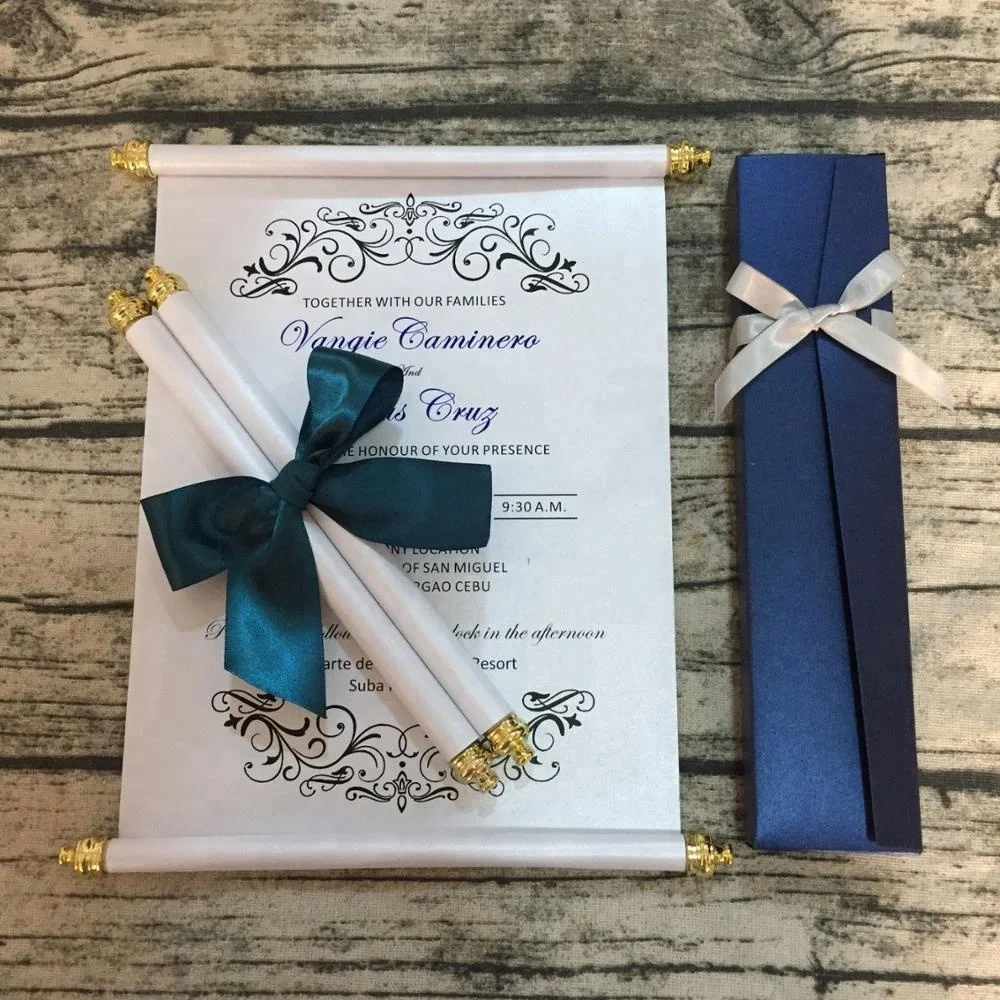 royal blue ribbon wedding invitations