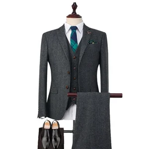 Men's Custom Business Suit Single Breasted Wool Polyester Fabric Breathable Design Zipper Fly Flat Worsted Material Notched