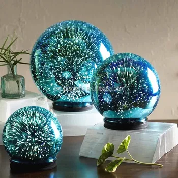 Decorative 3d glass lamp with blue mercury light up led globes set