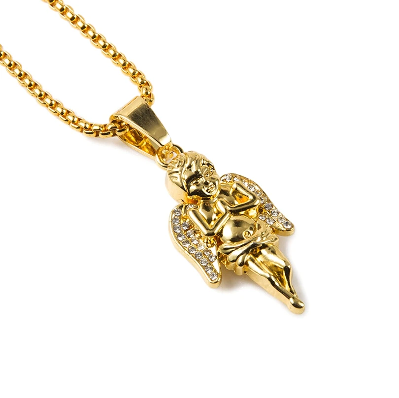 Shiny Hiphop Gold Praying Angel Pendant 