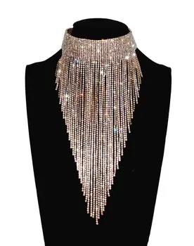 2018 Sofia Fashion Full Rhinestone Long Chain Choker Collar Statement Necklace For Women High Quality Stunning Necklace Jewelry