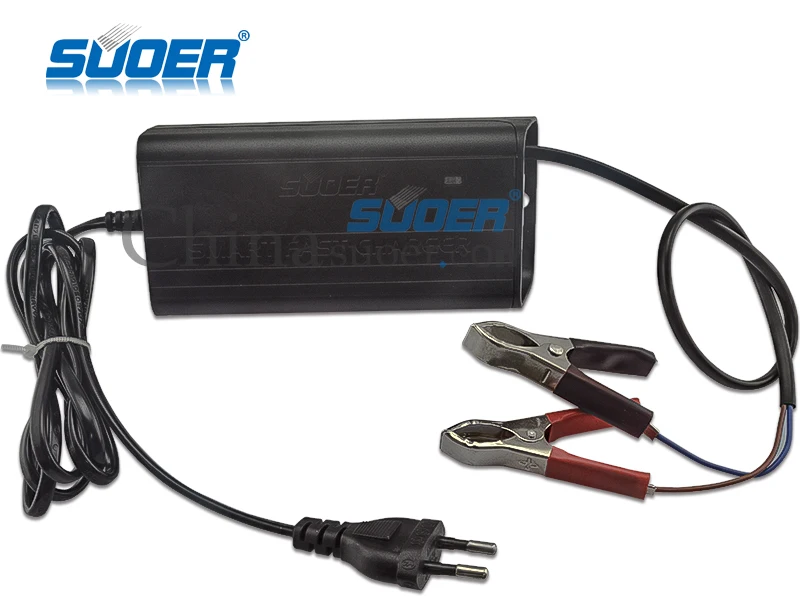 Suoer 12V 3A Smart Fast Charging Universal Car Charger Electric DC & AC Port for Lead Acid Battery Auto & Solar Vehicles