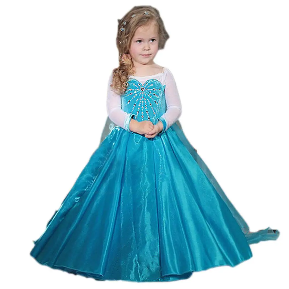 Filles à manches longues Elsa robe Elsa Costume brodé princesse robe 