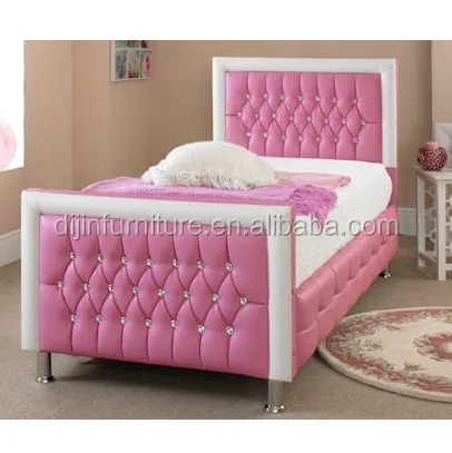 Beautifully Upholstered Diamante Pink White Faux Leather Bed Frame