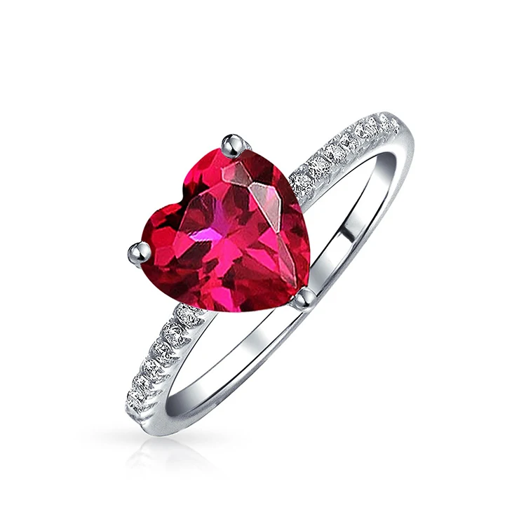 Unique Heart Shaped Garnet Colored CZ Ring Sterling Silver Size 6 