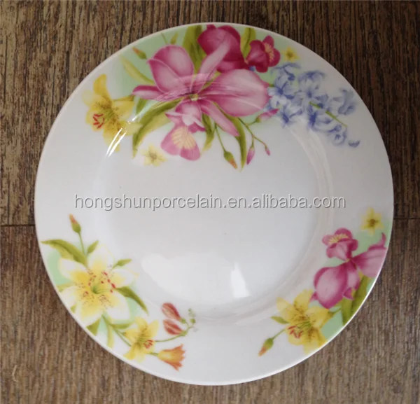Wholesale Floral Design Ceramic Porcelain Flat Dinner Plate Bulk Ceramic  Plates and Dishes