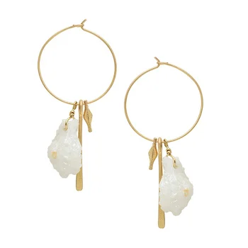 New spring gold hoop earring natural stones and crystals jewelry geode druzy drop earrings