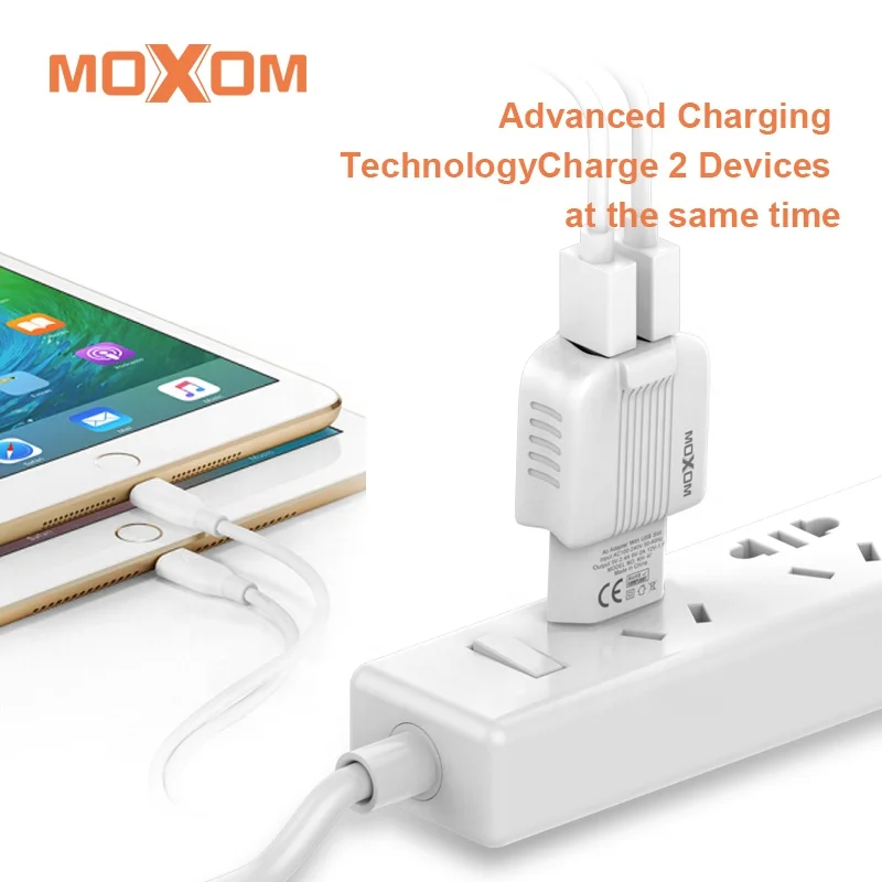 Быстрая зарядка для телефона Комплект 2.4A MOXOM Универсальный 100-240V Универсальное зарядное USB устройство для зарядного устройства с Micro USB Type C кабель