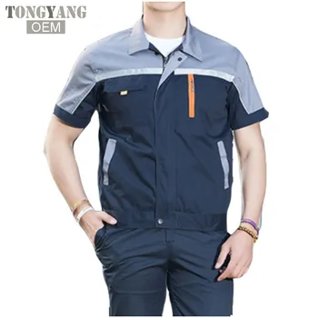 TONGYANG Summer Reflective Thin Work Clothing Sets Unisex Workwear Suits short Sleeve Jacket+Pants Working Factory Uniforms
