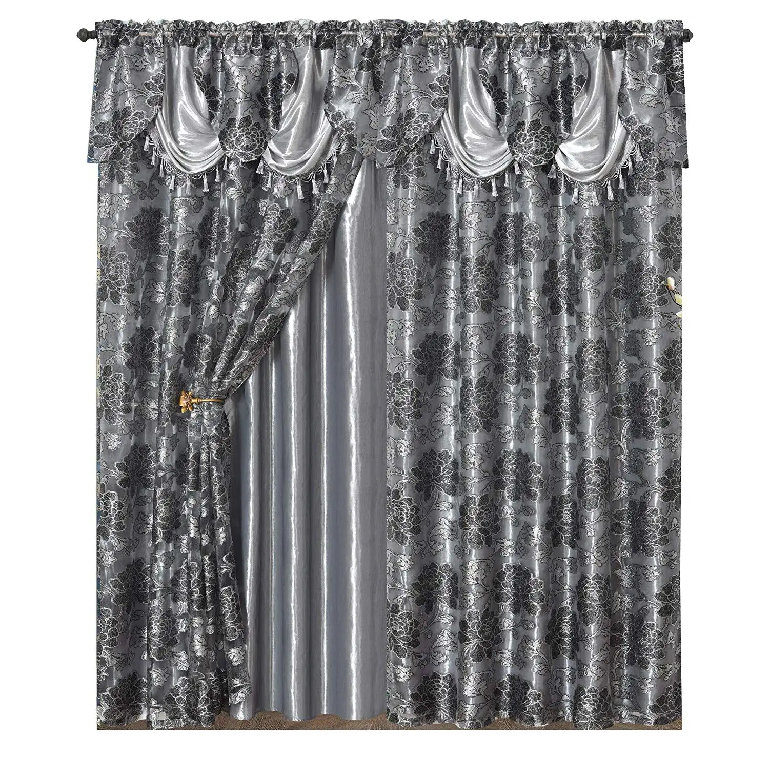 2pcs Burgundy Jacquard Valance Fabric Curtains With Taffeta Backing And Tassels Buy Curtains And Drapes Jacquard Curtain With Attached Valance Beaded Valance Curtains Product On Alibaba Com