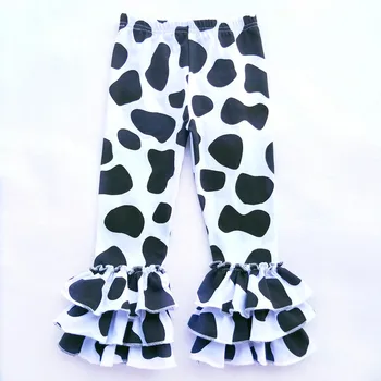 Boutique girls wholesale pant milk cow spot print ruffle flower bottom pant kids fashion pant