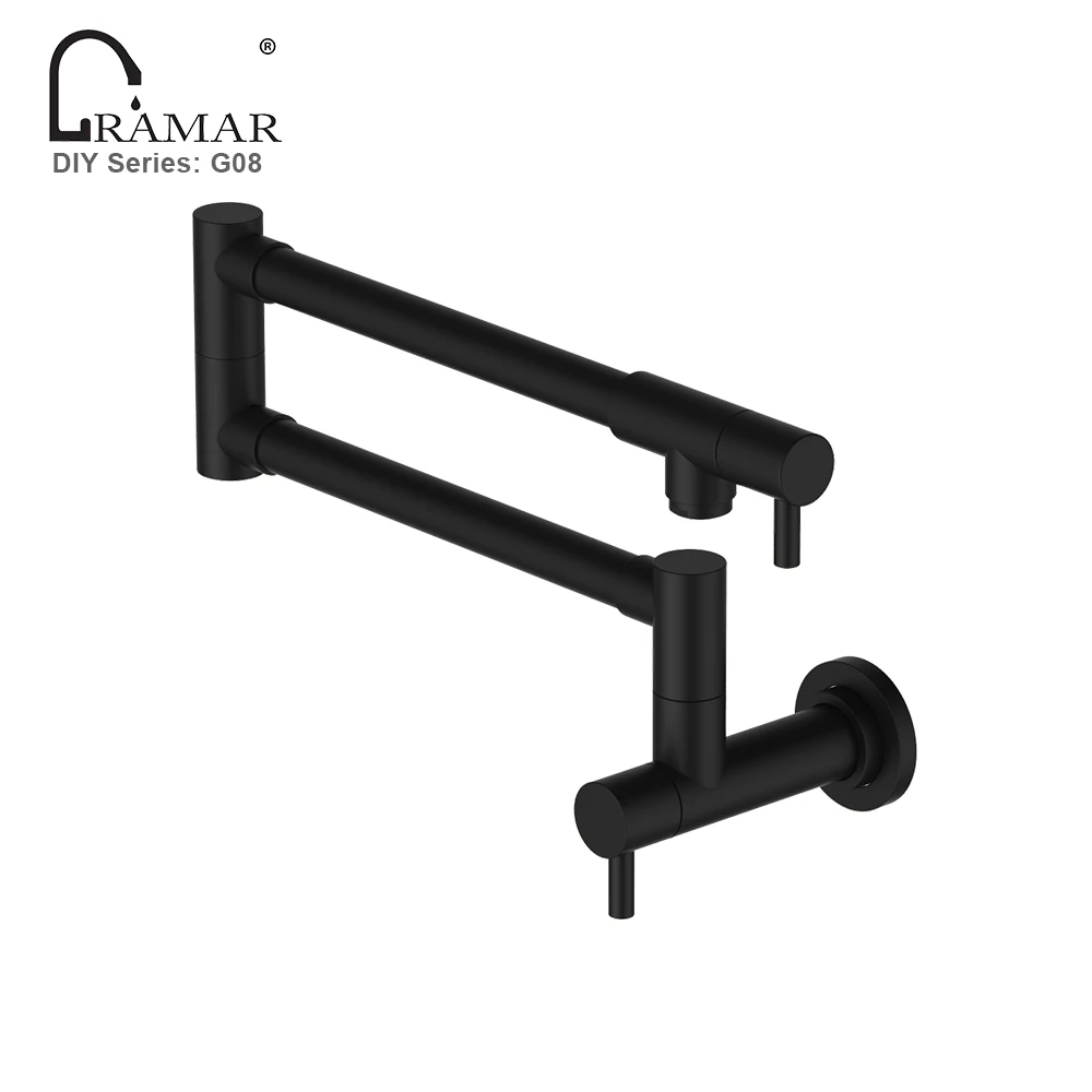 Industrial Brass Black 2 Way Folding Spout Wall Mounted Kitchen Tap