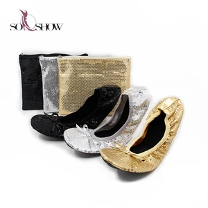 Womens Sequined Rollable Ballerinas Wedding Slip on Ballet Flats