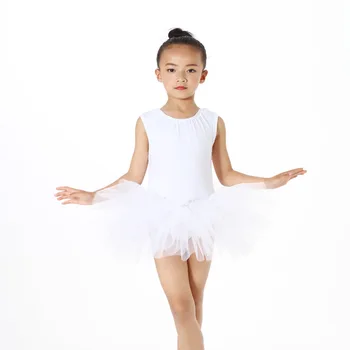 White Sleeveless Ballet Tutu Dress Kids Cotton Girls Dance Leotard
