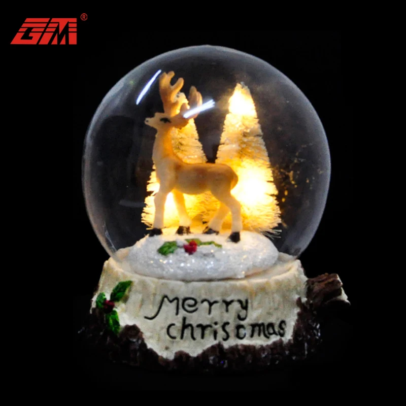 luxury christmas ornaments Led christmas glass snow ball with wooden base music box