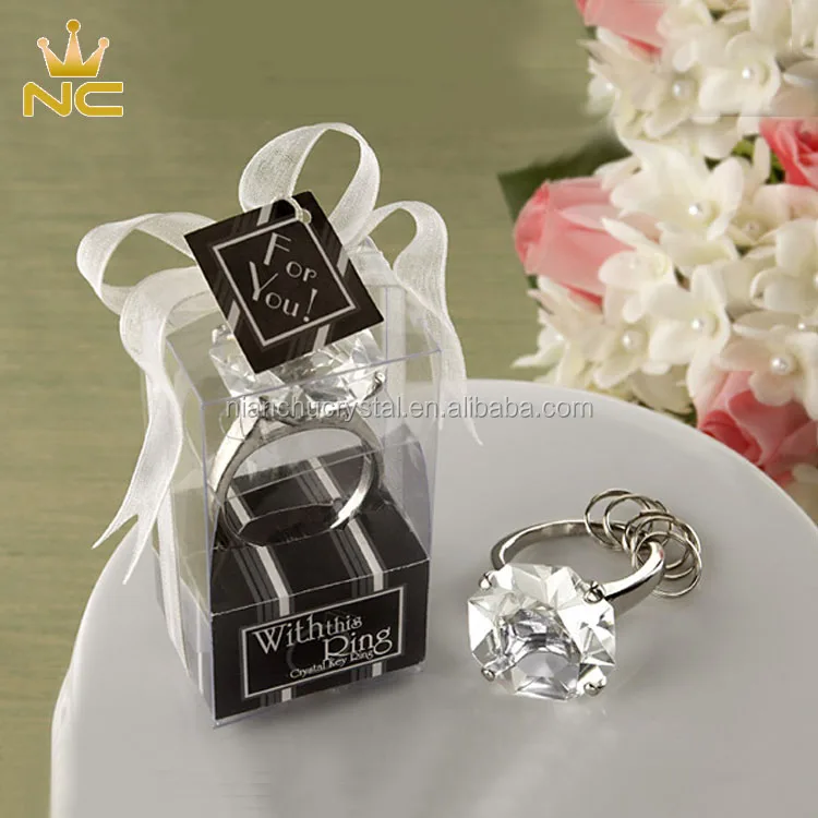 Wedding Party Favours Crystal Diamond Heart Key Ring Guest Gift Boxed Keychain