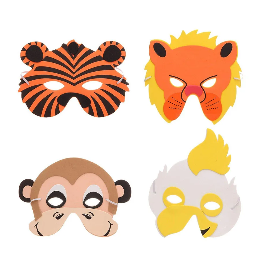 16 Masques Animaux En Carton Pour Enfants - Tailles 12,7 à 24 Cm - Jungle Safari - Anniversaire, Jeux, école