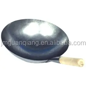 Iron Wok with Single Wooden Handle Machine Made or Hand Made
