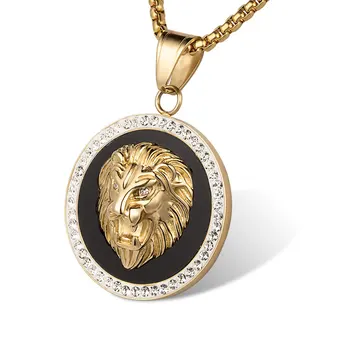 Marlary Custom Stainless Steel Hip Hop Jewelry Necklace CZ Iced Out Gold 18K Lion Head Pendant For Men