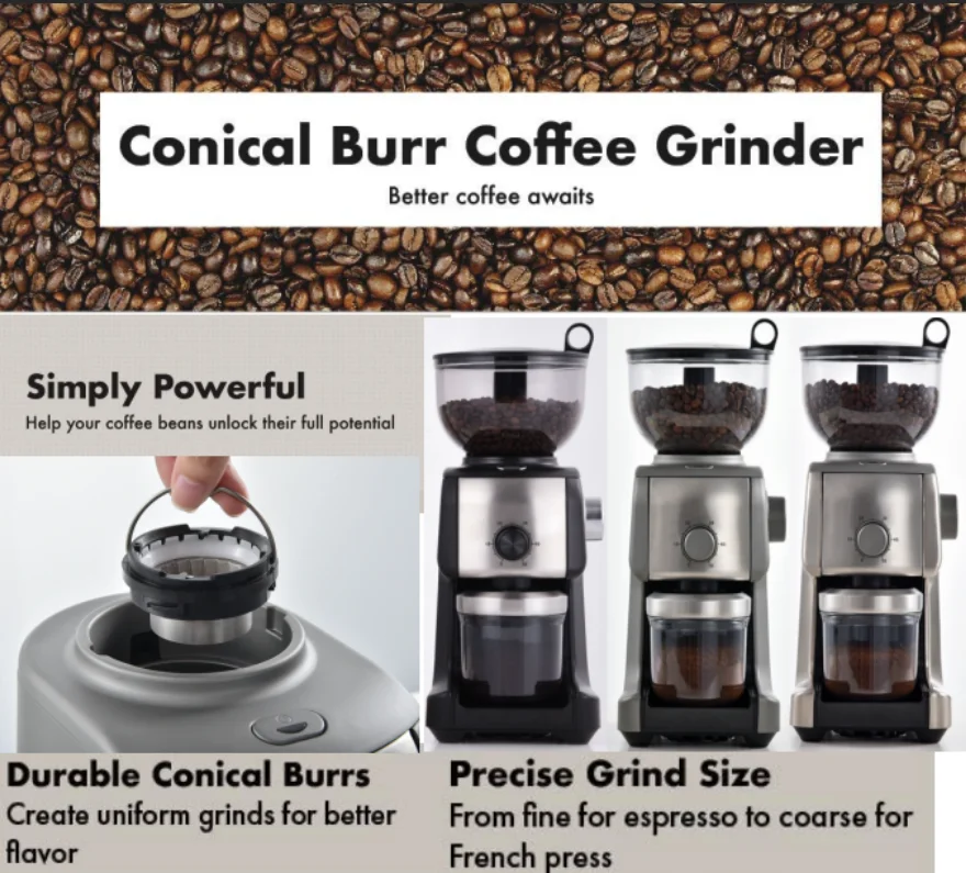 ChefWave Bonne Conical Burr Coffee Grinder with 16 Grind Settings