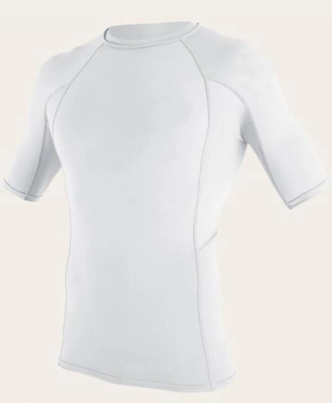 Customized Mens Solid Plain White Short Sleeves Nylon Spandex Surfing