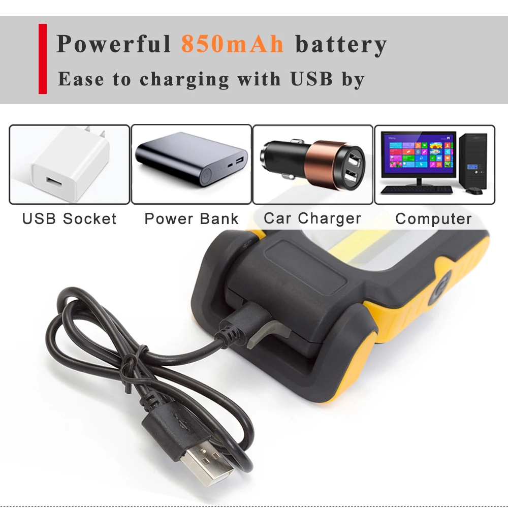USB Rechargeable 3W COB Portable Foldable LED Work Light with Magnetic Pick up Tool