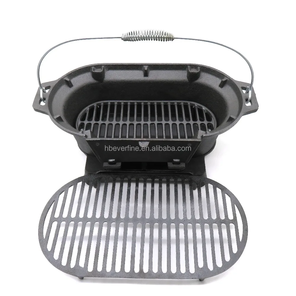Portable Round Cast Iron Charcoal Grill for Outdoor Camping