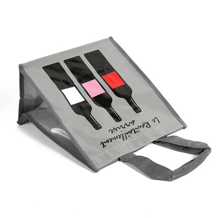 Unique Design Custom Bopp Laminated Custom Logo Printing Wine Tote Bag PP Woven Bag With Compartment factory