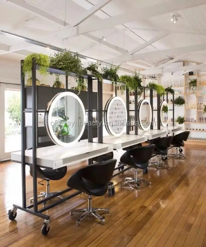 Salon Furniture Single Side Styling Stations Vanity Table Movable Make up  Mirror Led Salon Mirror Station with Light