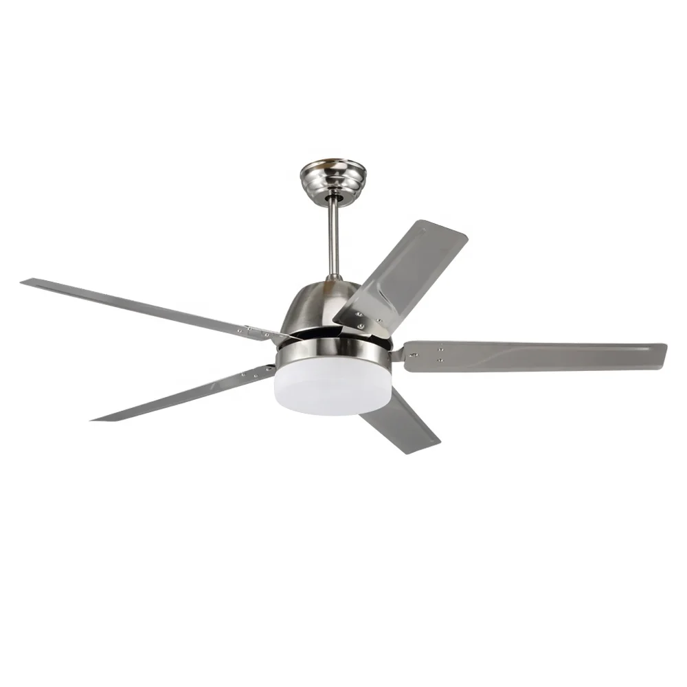 52 inch low power consumption ceiling fan with led light in brushed nickel finish remote control