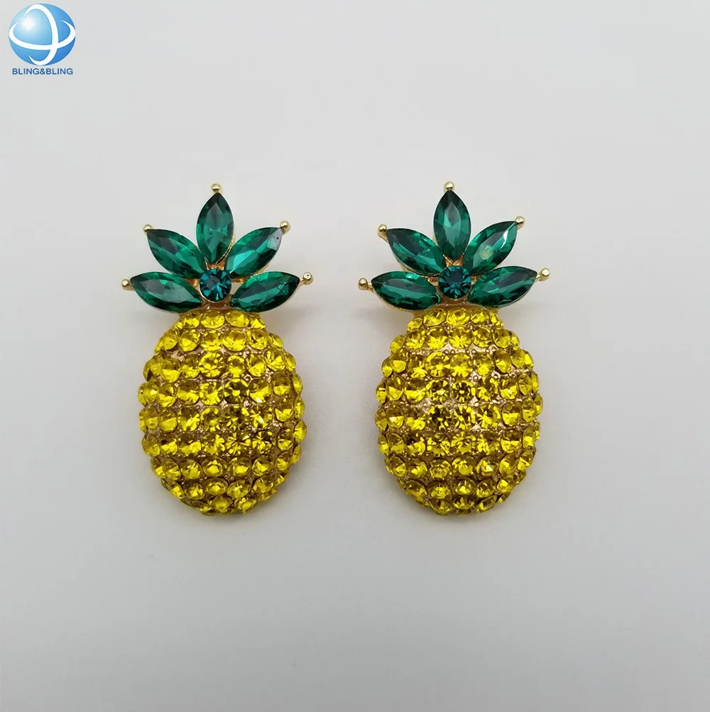 Lovely Rhinestone Pineapple Shoe Clips Yellow Crystal Ananas