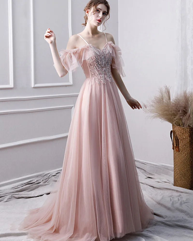 knee length dresses for ladies A-Line Prom Dresses Princess Dress Formal Floor Length Sleeveless V Ne main image 0