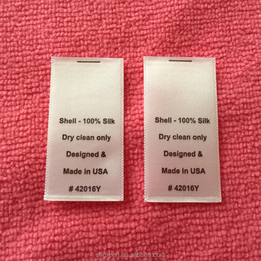 100% Silk, Dry Clean Only, Made in USA Care and Content Labels