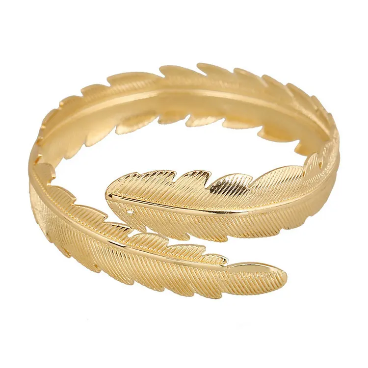 Boho Style Upper Arm Harness Slave Cuff Leaf Feather Armband Bracelet