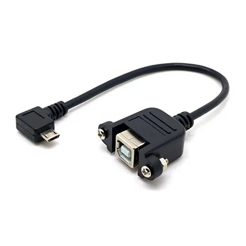 90 Degree Left Angled Micro USB 5pin Male to USB B Female Panel Mount Type Cable With Screws 20cm