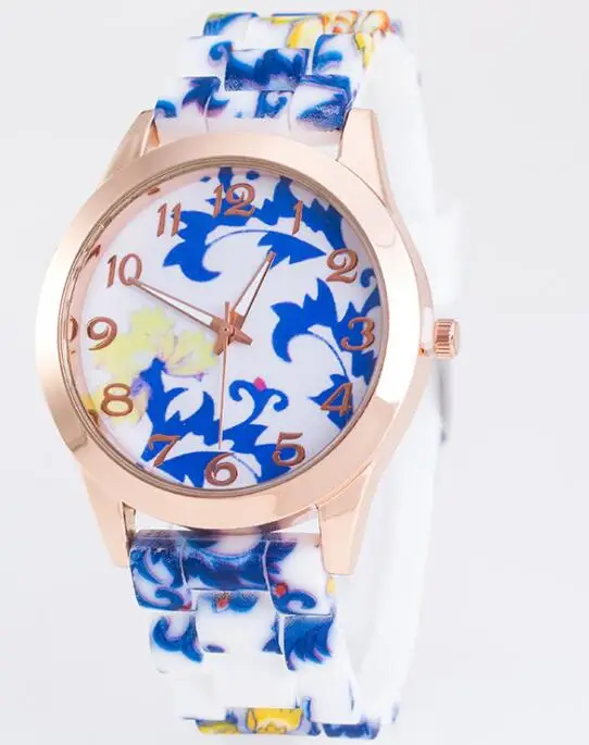 
 Лидер продаж Amazon, женские шикарные спортивные аналоговые кварцевые наручные часы с силиконовым ремешком в цветочном стиле  