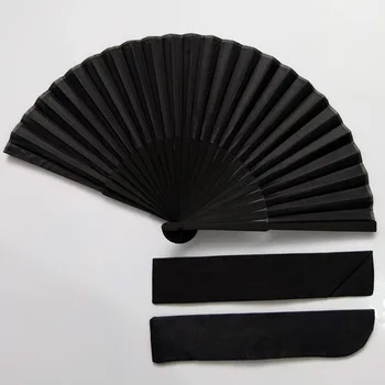 1PC/Pouch! Black Wedding Silk Folding Fan Bamboo Hand Fan For Gifts