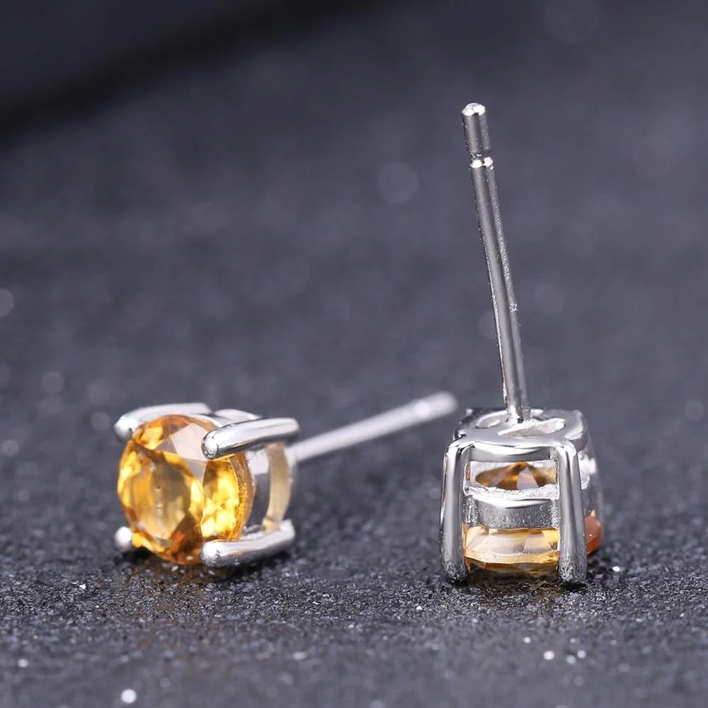 Abiding 5mm Round Natural Citrine Gemstone Genuine 925 Sterling Silver  Fashion Jewelry for Women Stud Earrings