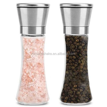 Premium Stainless Steel Salt and Pepper Grinder Set of 2- Brushed Stainless Steel Pepper Mill and Salt Mill, Tall Body grinder