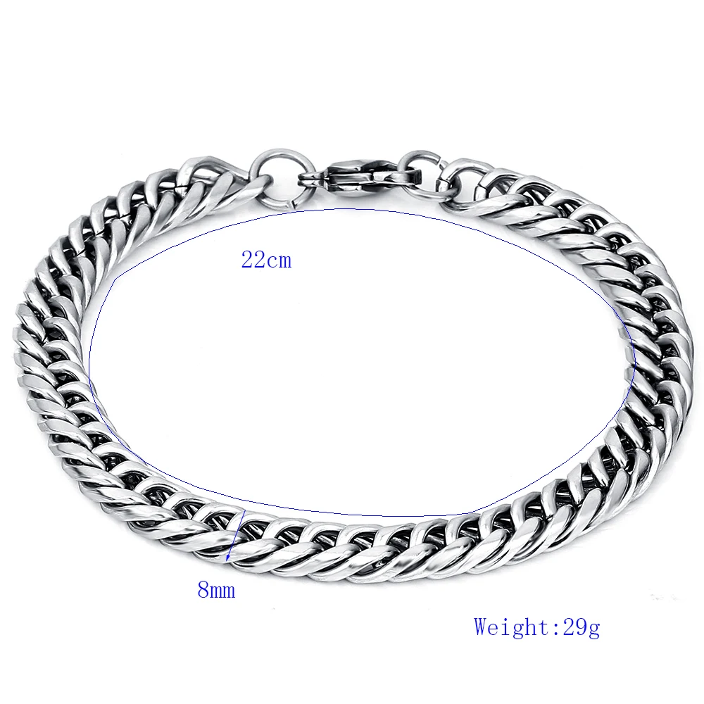 Men's Stainless Steel Cuban Link Bracelet – Antique Silver Hip Hop Chain, 22cm (8.66 Inch) Wristband With Lobster Clasp