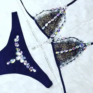 MLY Wholesale Green Stone Custom Bikini Sexy Women Swimwear Rhinestone Bikini