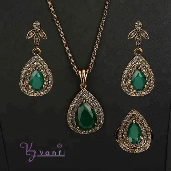 2021 Vanfi Romantic Austrian Vintage Costume Green Stone Fashion Gold Jewellery
