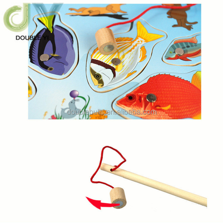 Мультяшная деревянная Магнитная игра-головоломка для рыбалки