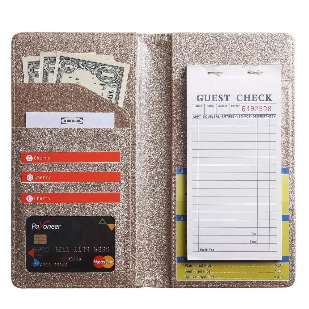 Mymazn Holographic Glitter Waiter Book For Serving Wallet Waitress Book For Restaurant Guest Check Book Organizer Waitstaff, Glitter Purple - View #7