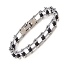 Hot Sale PUNK Biker Stainless Steel Mens Bracelet Fashion Jewelry Bike Bicycle Chain Black Silicone Bracelet Jewellery